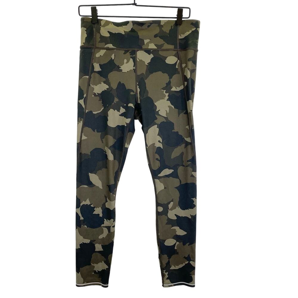 Athleta Camo 7/8 Leggings Run Free Olive Green Womens Sz M High Rise Yoga Sports